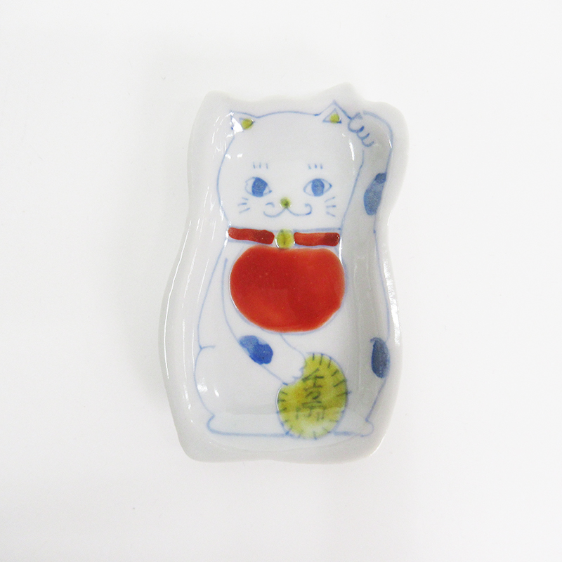 双鳩窯 縁起豆皿 招き猫(左手上げ)